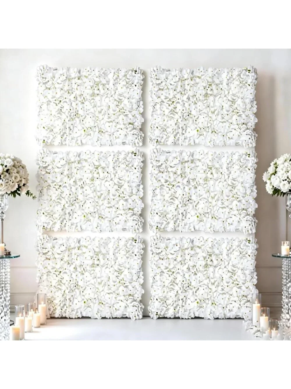 Set of 6 White Artificial Flower Wall Panels - 24x16 Inch Floral Decor